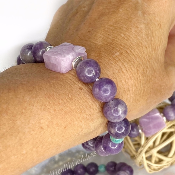 Lepidolite Pink Kunzite Amazoite Bracelet - Picture 2 of 8